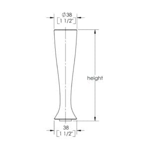 A drawing showing the measurements of SEDONA decorative legs made of aluminum.