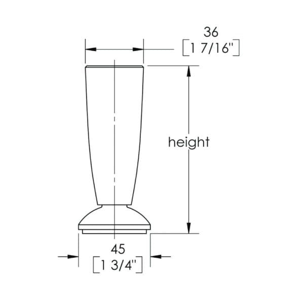 A drawing of the height of a SEDONA DECORATIVE LEGS ALUMINUM vase.