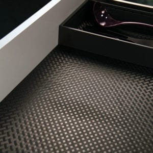 A black tray featuring a DIAMOND PLATE DESIGN and a NON-SLIP MAT.