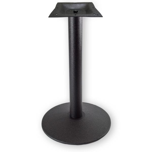 A labor saver system table base on a white background with a cast iron base.