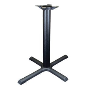 A black table base with a black cross on it.
