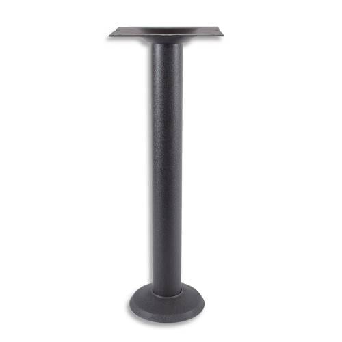 A steel pedestal in table height (28") bolted down.