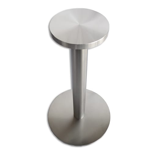 A STAINLESS STEEL table base with GLASS TABLE TOP ADAPTERS on a white background.