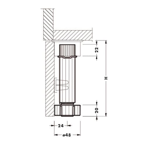 A diagram illustrating the measurements of a 415 plastic leveler.