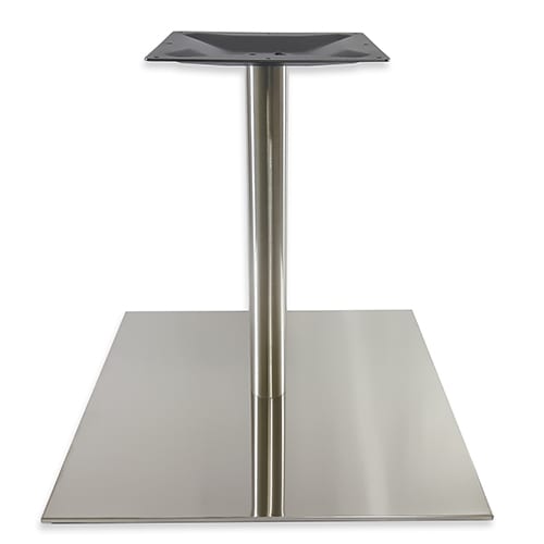 A square stainless steel table base on a white background.