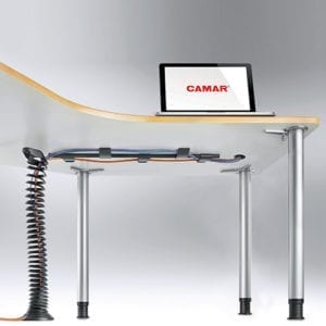 A desk with integrated FLEX CABLE MANAGEMENT.