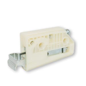 A white plastic 806 HANGING BRACKET with a SCREW MOUNT for a door.