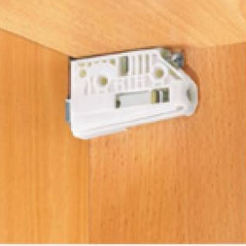 A white 806 HANGING BRACKET on a wooden cabinet.