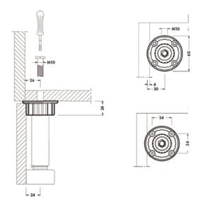 A diagram showing the dimensions of an 840 ABS SOCKET HOLLOW BOLT.