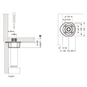A diagram illustrating the dimensions of a "840 ABS SOCKET 10MM DOWEL MOUNT" sink and faucet.