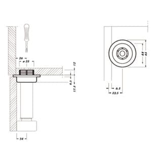 A drawing showing the dimensions of an 840 ABS SOCKET KNOCK IN and a faucet.