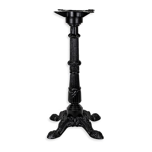 An ornate black candle stand on a white background.
