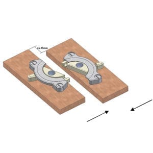 A diagram featuring a CONNY TABLE TOP CONNECTOR alongside a piece of metal.