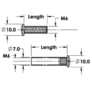A diagram showing the dimensions of a screw and a bolt.