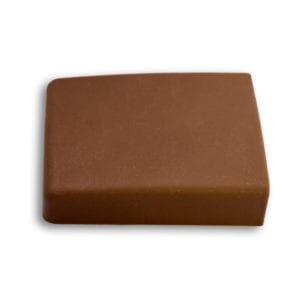 A square piece of chocolate on a white background.