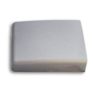 A silver plastic square on a white background.