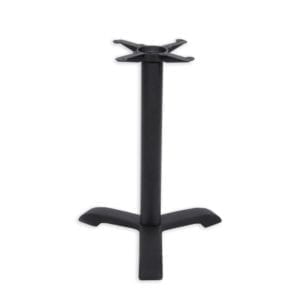 A black metal table stand on a white background.