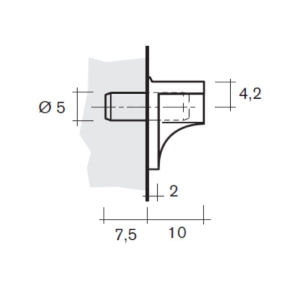 A diagram showing the dimensions of a door handle.