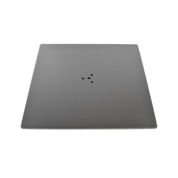 A gray square plate on a white background.