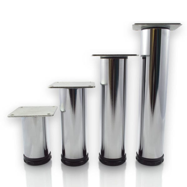Four stainless steel pedestals on a white background.