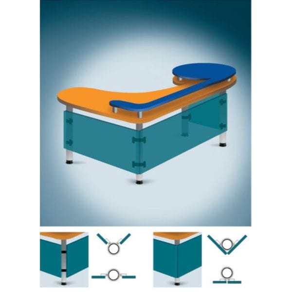 A diagram showing the different parts of a desk.