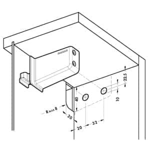 A diagram showing the dimensions of a shelf.