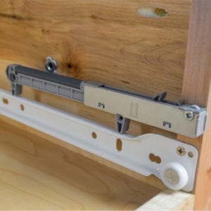 Drawer soft close installed in cabinet