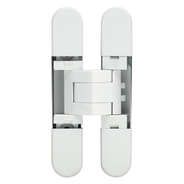 A pair of white door hinges on a white background.