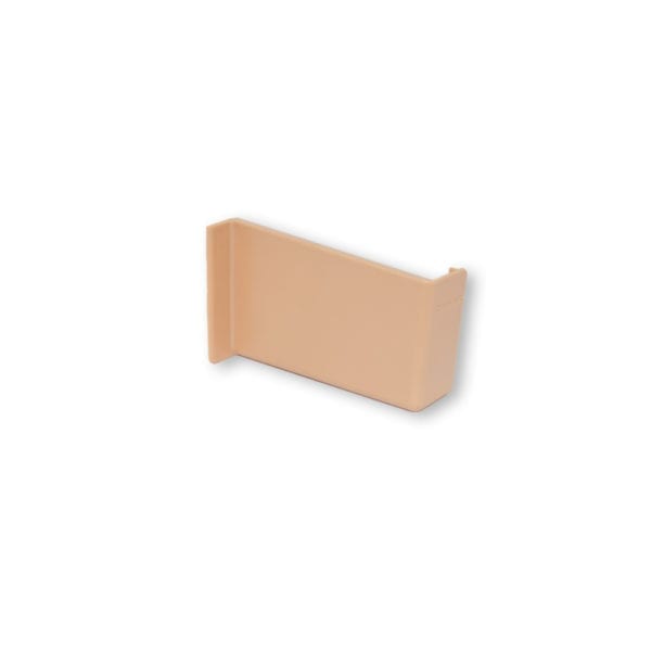 A beige plastic box on a white background.
