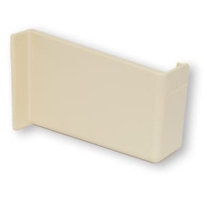 A beige plastic shelf on a white background.