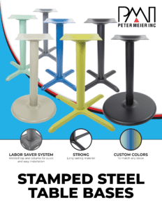 Stamped steel table base catalog cover by PMI