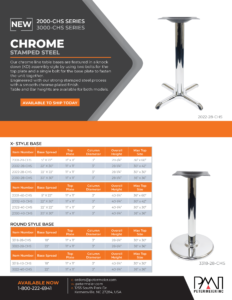 Steel chrome table bases Round and X flyer by PMI