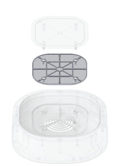 A transparent plastic container with a lid on top, providing clean air.