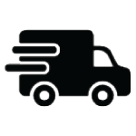 A black and white icon of a delivery truck with meeting pods.