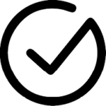 A black circle with a check mark in it, representing the completion of tasks in meeting pods.