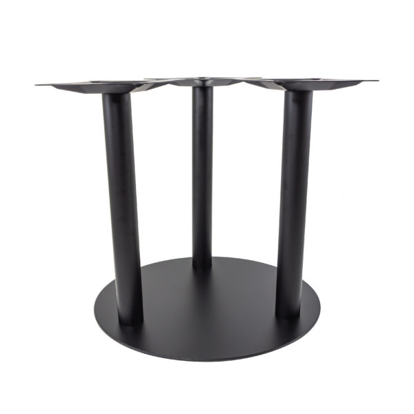 black outdoor powder coated table base with three columns