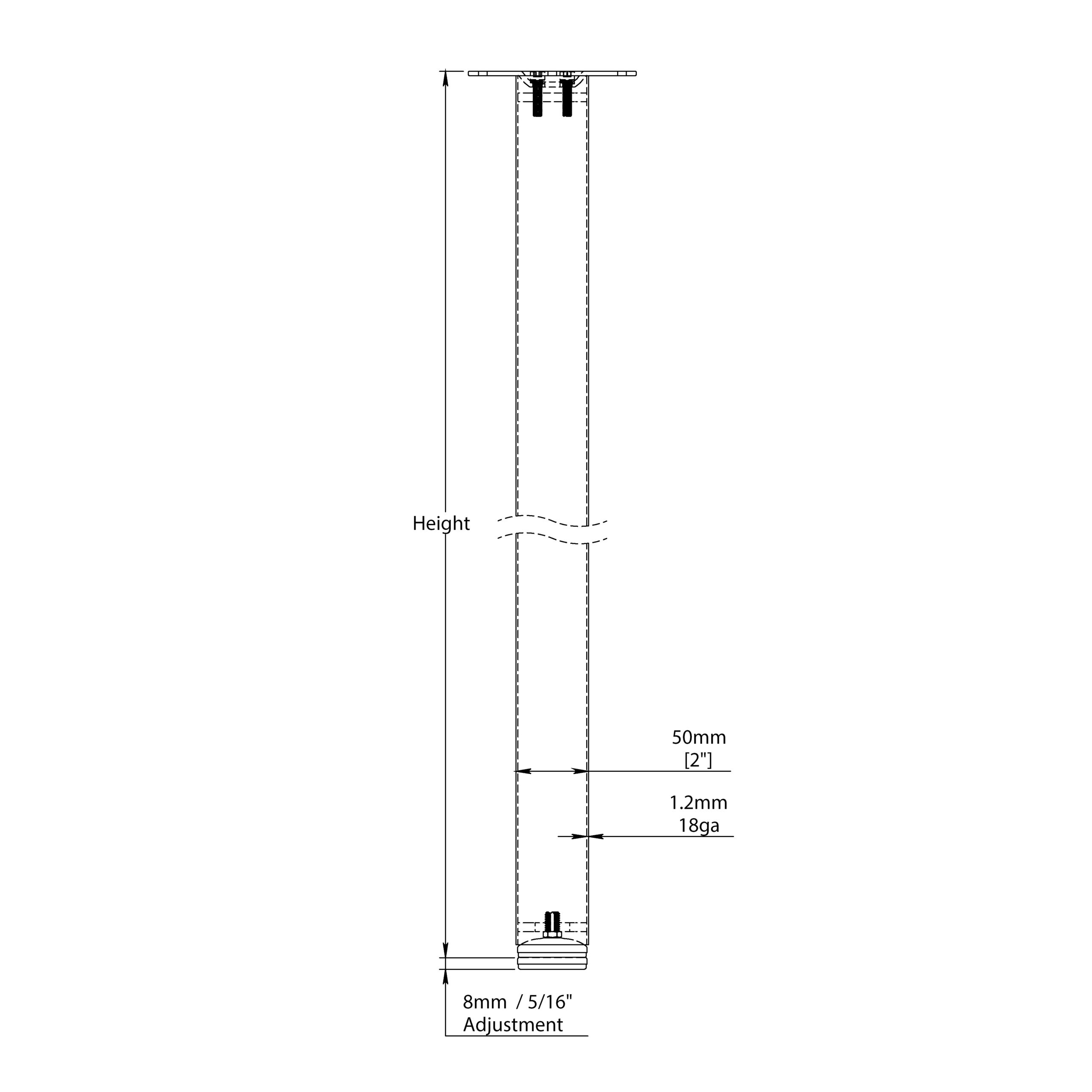 A diagram showing the height of a tall pole.