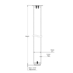 A drawing showing the dimensions of a tall pole.