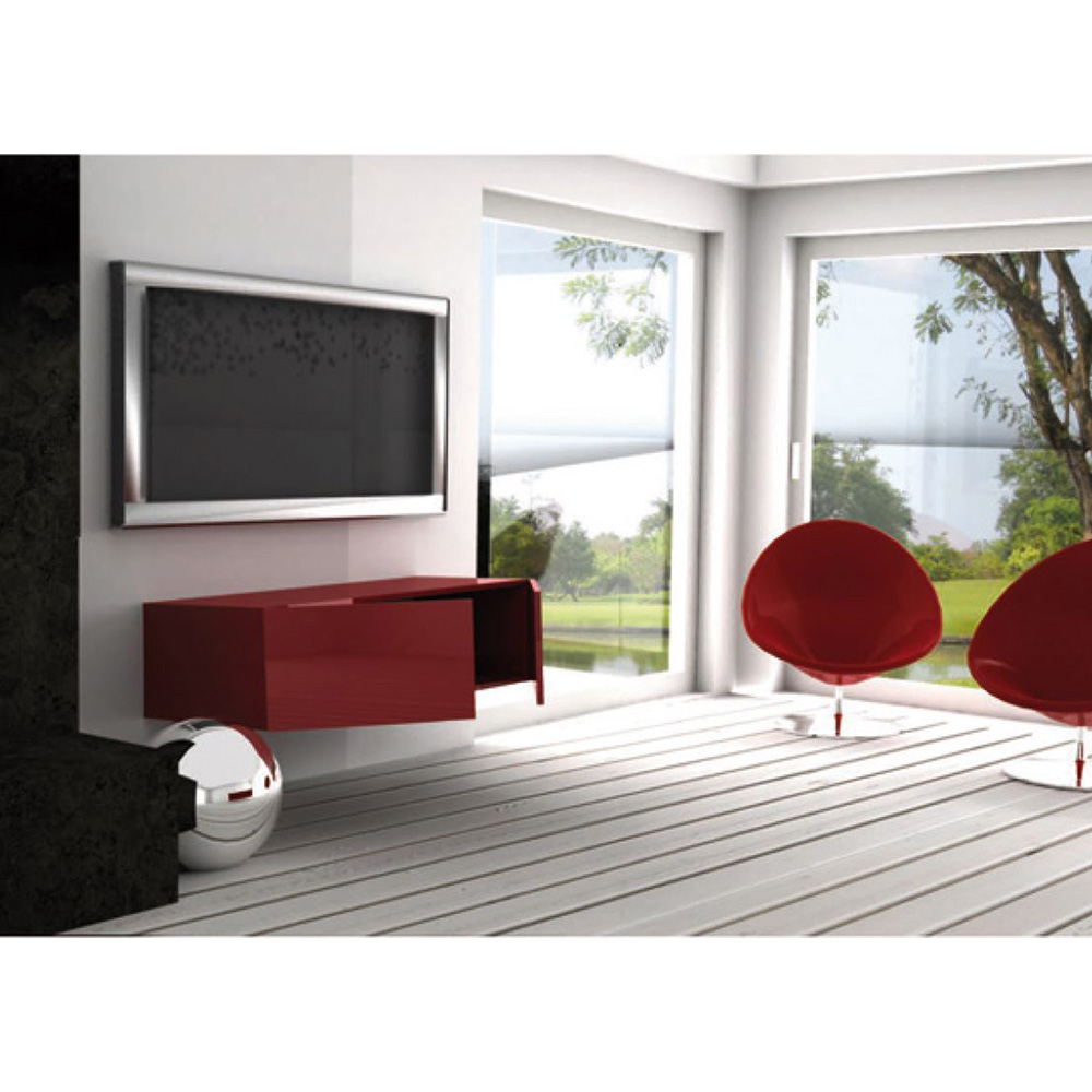 Red floating entertainment center with camar 807 bracket