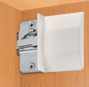 A white cabinet door with a white latch.