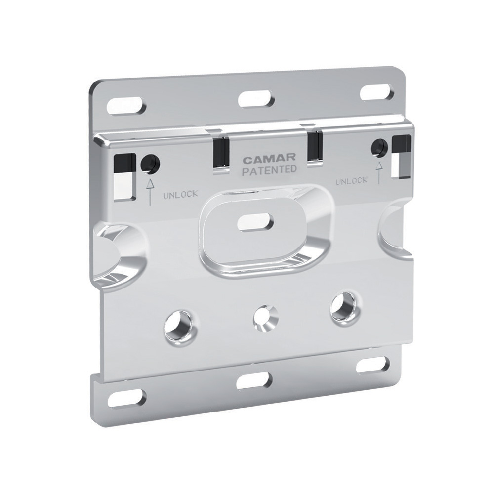 A metal wall plate with two holes on it.