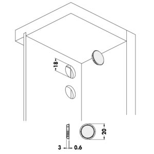 A drawing of a door with a knob and a knob.