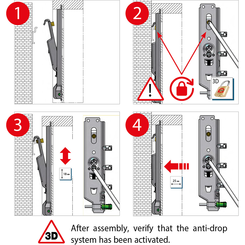 A diagram showing how to assemble a door handle.