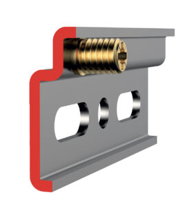 drawing of metal hanging rail with safety lock screw