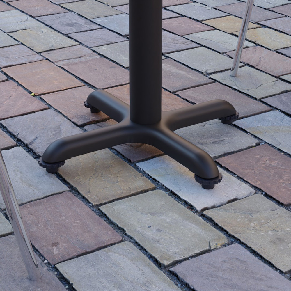black outdoor table base with adjustable foot