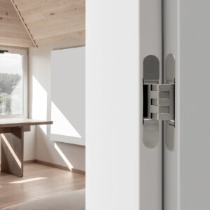 Concealed door hinge installed in an office