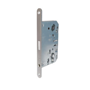 Magnetic Door lock for interior doors shown with a matte chrome plated faceplate