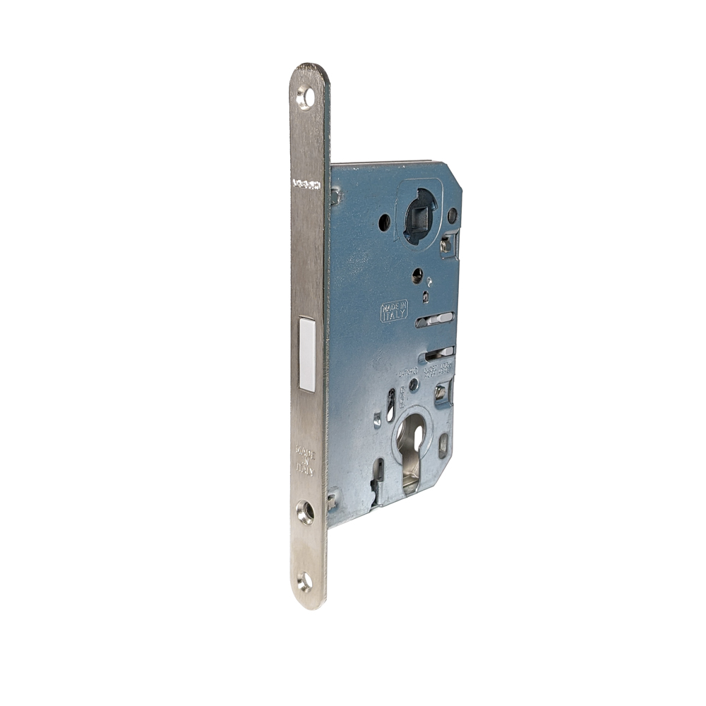 Magnetic Door lock for interior wooden doors shown with nickel stainless faceplate