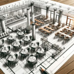 Interior designers sketch of restaurant space planning
