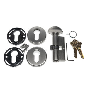 Satin Nickel cylinder lock kit with Round rosette, hardware and keys